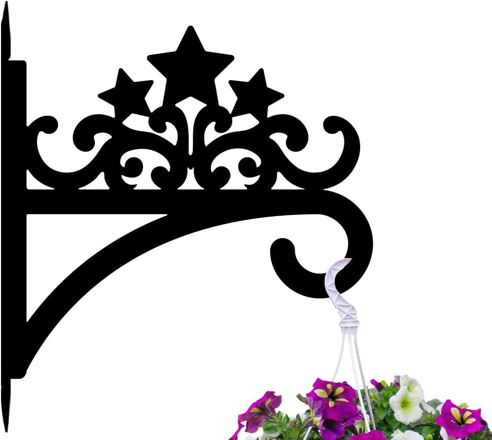 peacoblue Iron Plant Hanger Hook for Outdoor Indoor Hanging Plant Flower Fern Pot Lantern Bird Feeder,12"x14" Weather Resistant Metal Wall Holder for Porch Garden Farmhouse(Five-Pointed Star)