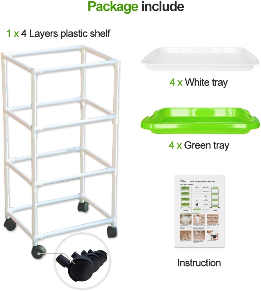 4 Layers Sprout Trays with Extra Strength Plastic Shelf Soil-Free Healthy Wheatgrass Seeds Grower & Storage Trays for Garden Home Office