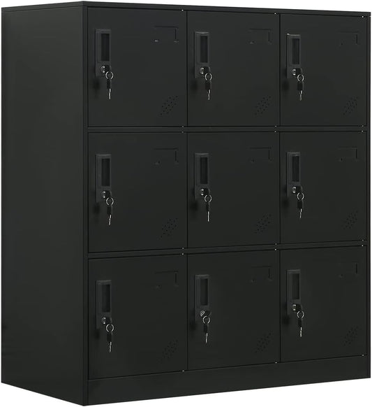 9 Door Metal Storage Locker Cabinet for Office, Home, Gym, School, Steel Cabinet to Storage File, Toys, Shoes and Sports Equipment, Locker Organizer for Gym Office Bedroom (9 Door, Black)