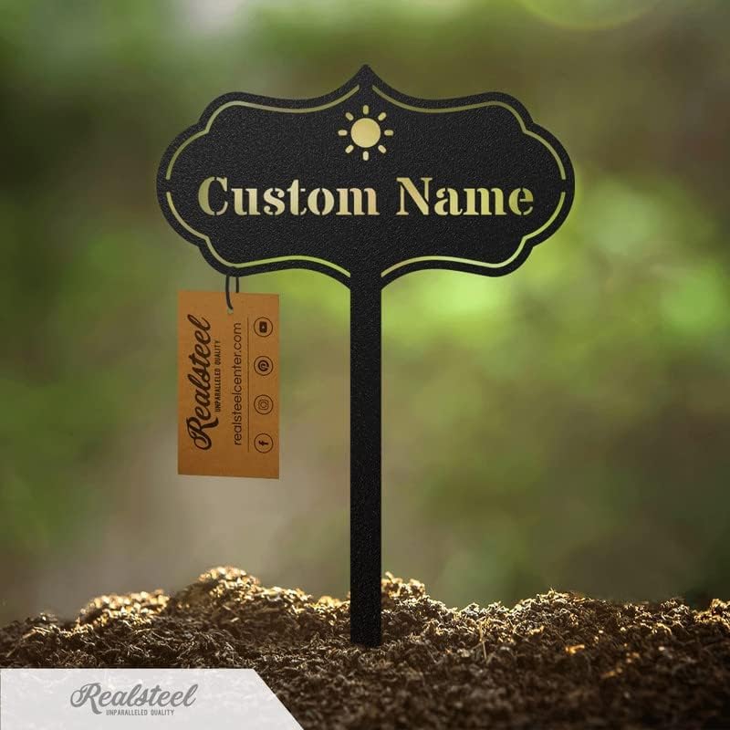 RealSteel – Customizable Seed & Plant Markers - Outdoor Herb Garden Stakes - Elegant Fruit/Vegetable Labels - Steel Plant Tags for Pots - Classy Design for Farmhouse/Greenhouse – Sun Icon