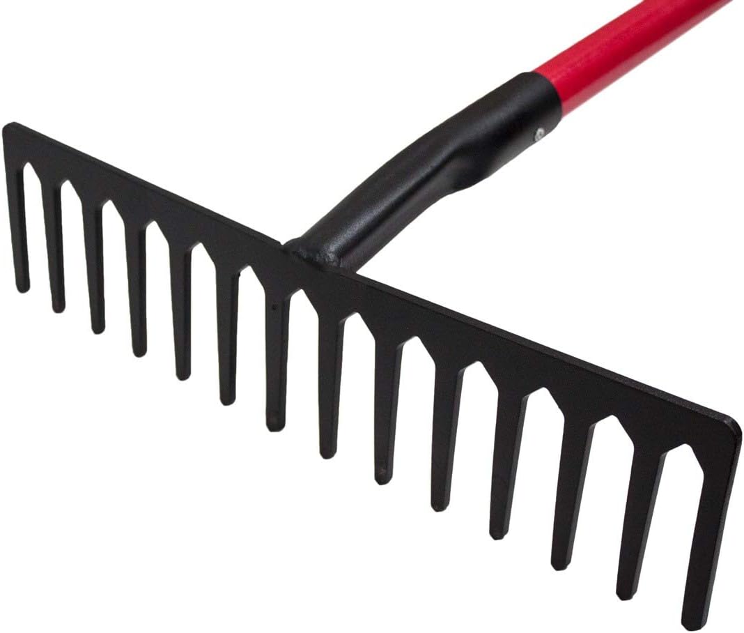 Bully Tools 92311 16-Inch Level Head Rake with Fiber Glass Handle and 14 Steel Head Tines, 60-Inch