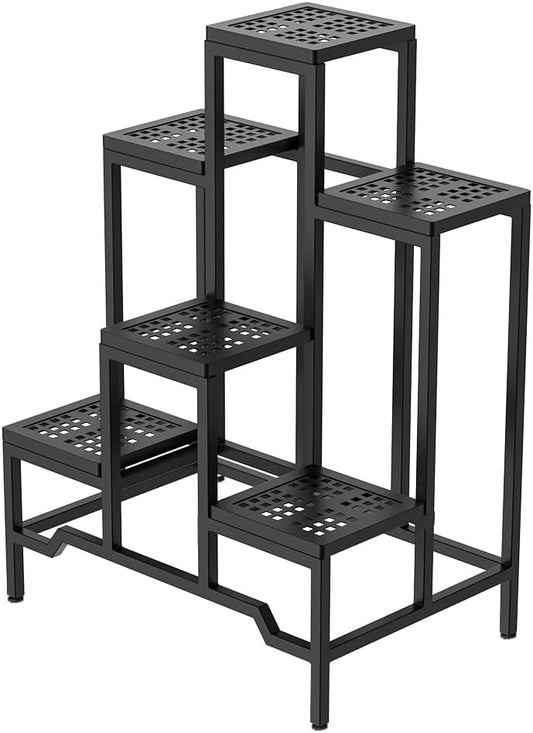 Plant Stand - Aluminum Indoor/Outdoor Flower Rack, Waterproof & Rust-Proof, Stable Support for Pots, Perfect for Living Room, Balcony, Garden, and Office (Black, 6 Tier)
