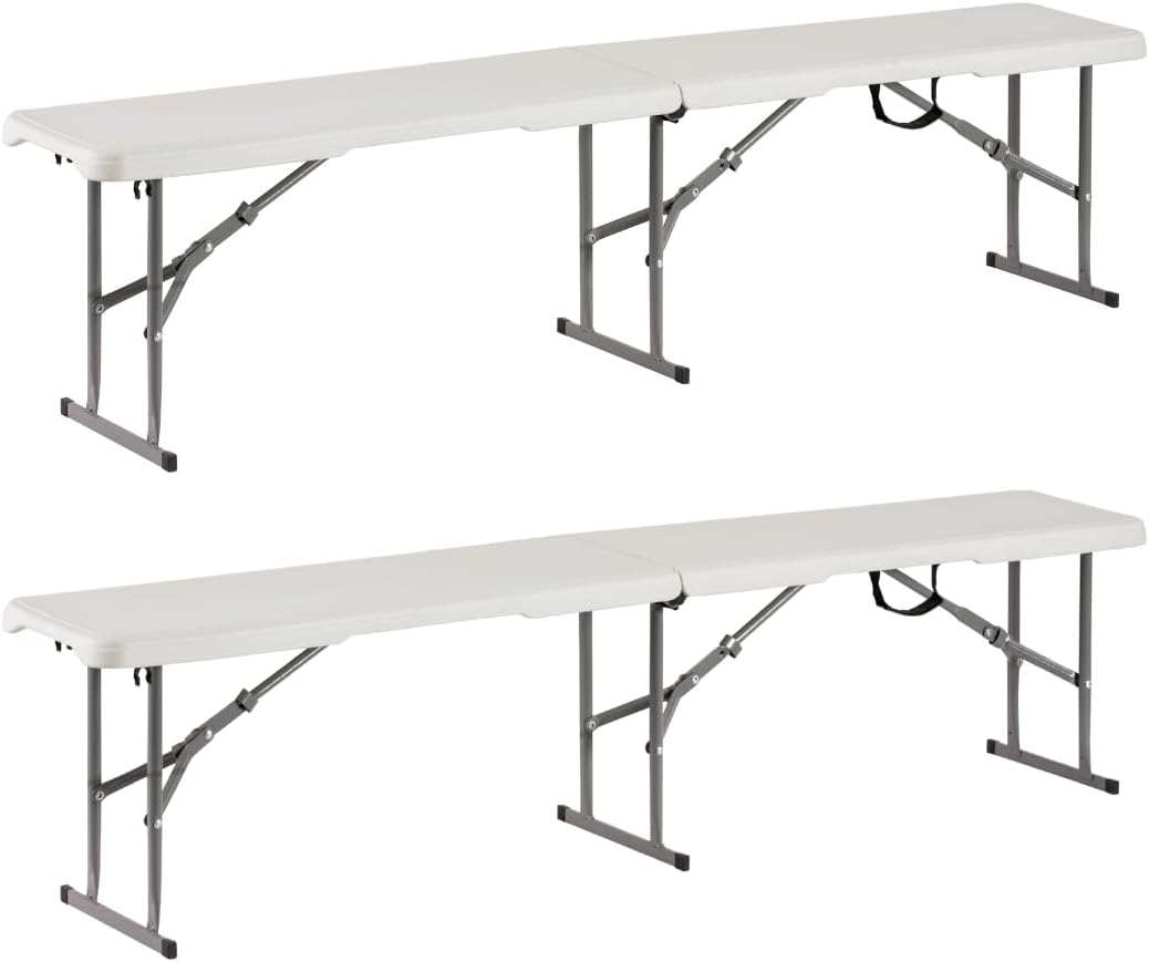 Plastic Folding Bench - Portable Bench Used for Indoor, Outdoor, Picnic, Party, Camping, Dining Seat, Garden Soccer Multipurpose Entertaining Activities, White (2, White, 6 Feet)