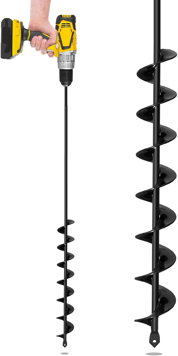 2”x32“ Auger Drill Bit for Planting, Heavy-Duty Planting Auger for Bulbs, Post Hole Digger for 3/8”Hex Drive Drill