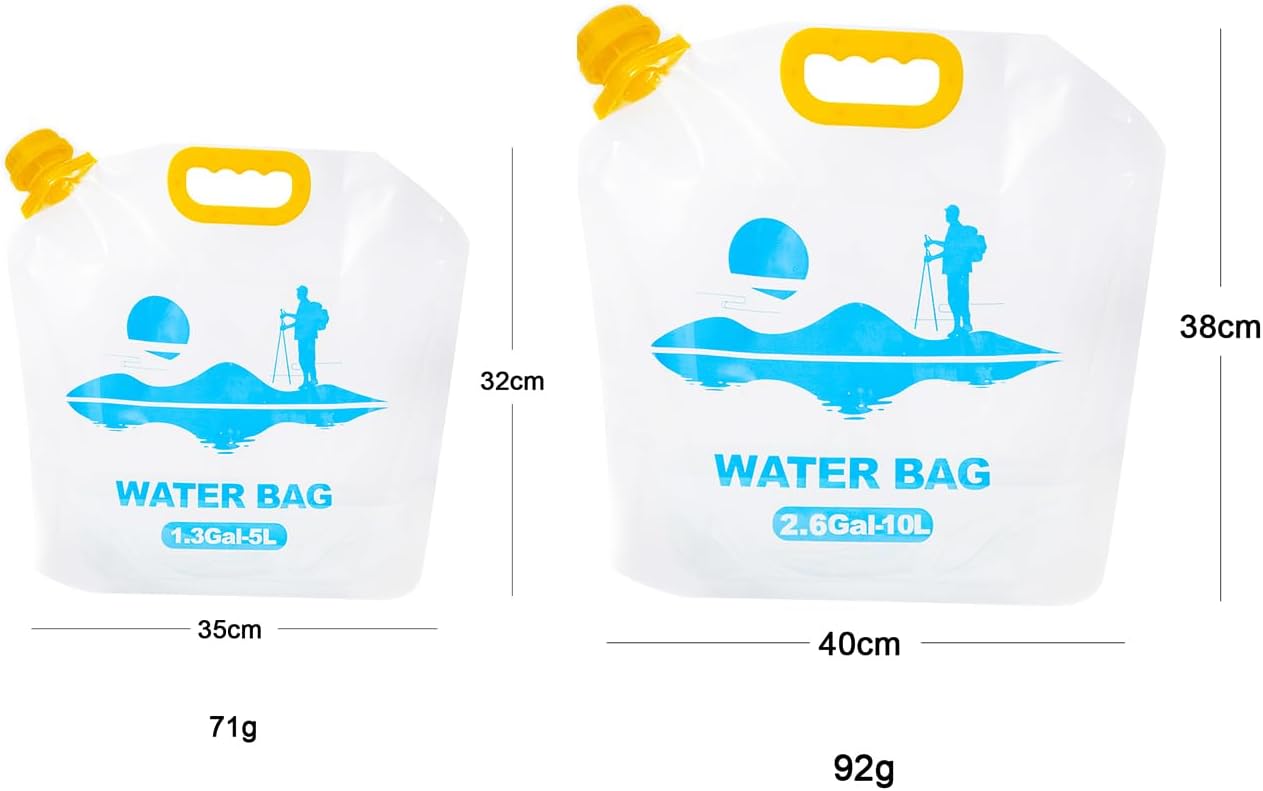 Collapsible Emergency Water Container Bag,WaterStorageCube,Flat Folding,BPA Free Food Grade,Clear Plastic Storage Jug for Camping Hiking Backpack,No-Leak Freezable,Water Bottle 1.3 Gallon/8pcs