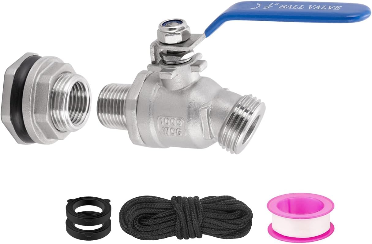 Rain Barrel Spigot Kit High Flow Water Barrel Faucet 1/2"NPT to 3/4"GHT 304 Lead-Free Compliant Stainless Steel Faucet for Rain Barrels,Rain Barrel Quarter Turn Spigot with Bulkhead Fitting