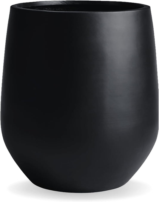 16.5" H x 15" D Corso Fiberstone Round Tapered Planter with Drainage Hole, Smooth Finishes, Weather Resistant for Indoor & Outdoor Use, Included 2 Extra Coco Mats (Black, 11.5" Pot Opening)