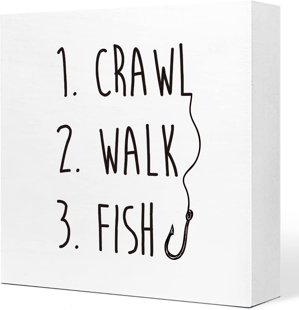 Crawl Walk Fish Rustic Wooden Sign Desk Decor,Funny Baby Fishing Wood Block Sign Desk Decorations for Home Bedroom Baby Room Desk Shelf Table Decor