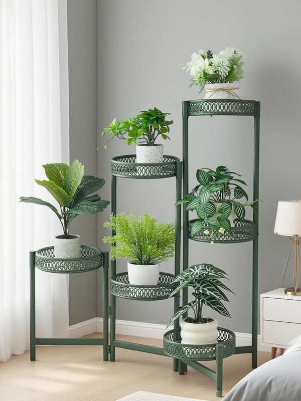 Metal Plant Stands Indoor Outdoor, 6 Tier Plant Stand Corner Plant Shelf, Folding Tall Plant Rack, Heavy Duty Iron Flower Display Holder Stand for Living Room Patio Porch Balcony - GreenFlower