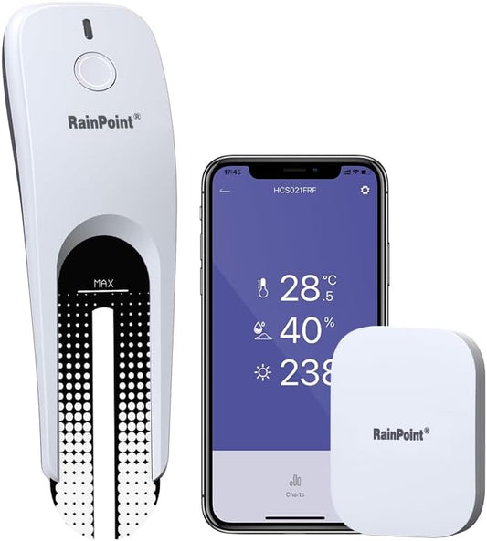 RAINPOINT Wi-Fi Soil Moisture Meter Plants - Hygrometer, Room Thermometer Indoor Soil Tester, Smart Plant Sensor, Temperature Humidity Monitor for Garden with 2.4 GHz Mini Wi-Fi Smart Gateway Hub
