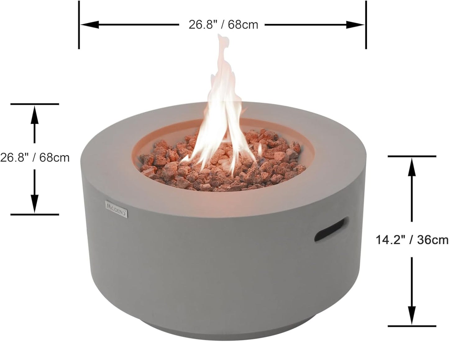 AMS Fireplace | Modeno Waterford Package | Light Gray Natural Gas Fire Pit Table for Outside Patio Bundle with Wind Guard, SS Burner Lid | Free Ice Bucket & Rubber Mat