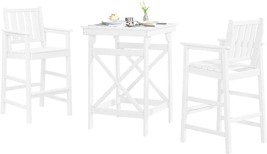 3-Piece Adirondack Chairs and Table Set, HDPE Patio Bar Sets, All Weather Outdoor Bar Stools Set, HDPE Adirondack Bar Height Chairs and Bar Table for Balcony, Porch, Garden, Pearl