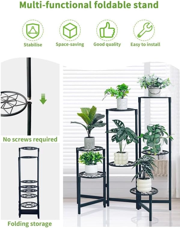 Plant Stand Outdoor 7 Tier Metal Corner Shelf Garden Livingroom Flower Stands for Indoor Plants Black Diamond
