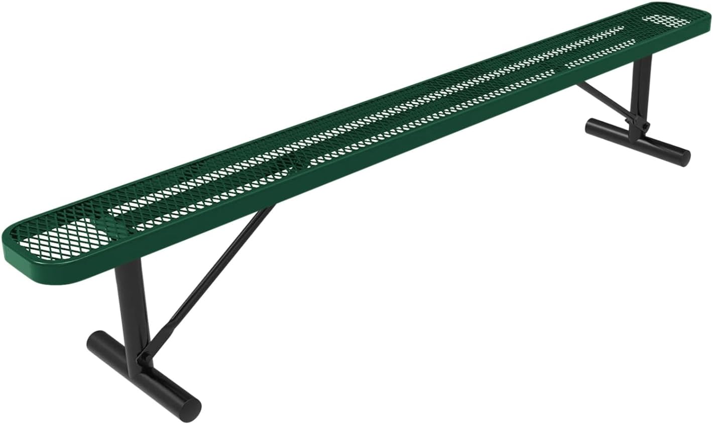Heavy-Duty Portable Outdoor Bench Thermoplastic Coated, Expanded Metal, Commercial-Grade Seating, Made in America (Portable Without Back, 8 Ft, Textured Green)
