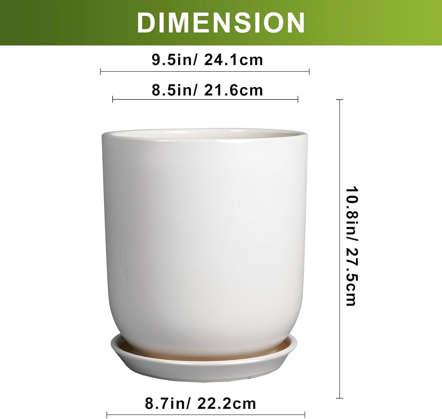 Pots for Plants - 10 Inch Ceramic Plant Pot with Drainage Hole and Saucer Large Planter for Plants Indoor Outdoor Modern Flower Pot for Home Decor White