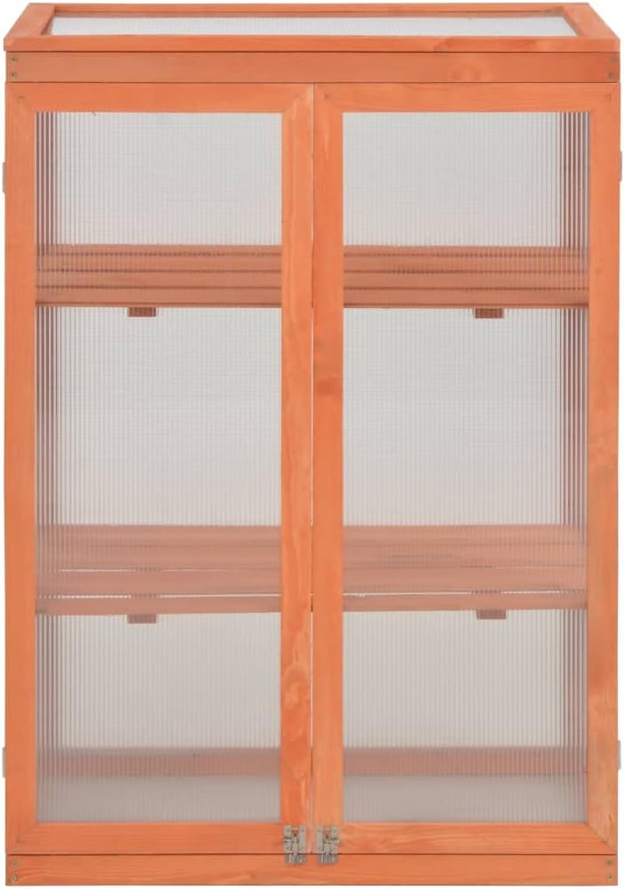 Wooden Portable Greenhouse with 2 Shelves and 2 Doors, Garden Mini Greenhouse Cabinet for Outdoor Indoor Use 29.5"x18.5"x42.9"