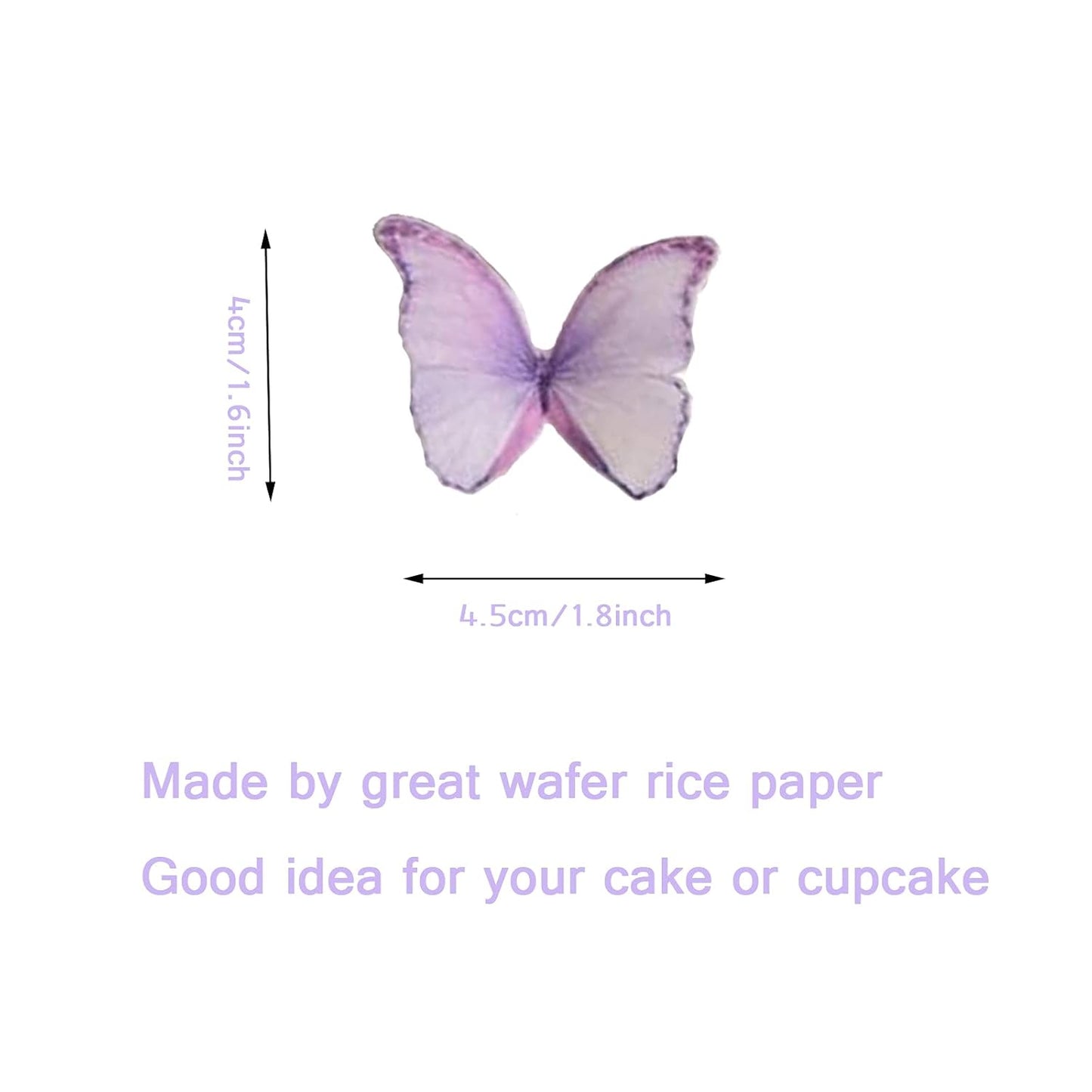 Weraru 48Pcs Edible Wafer Paper Butterflies Cupcake Topper Purple Cake Decorations