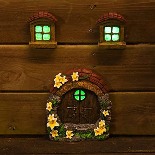 Fairy Gnome Home for Tree Decor，Glow in Dark Fairy House Have Window and Door for Garden Decoration，Fairies Sleeping Door and Windows, Yard Art Garden Sculpture, Lawn Ornament