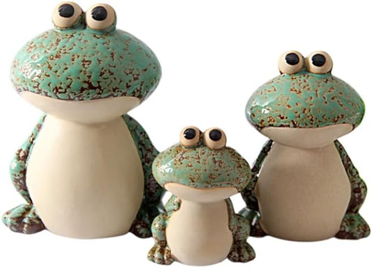 Frog Garden Decor Set of 3,Funny Cute Ceramic Frog Garden Statues Yard Decoration Outdoor Holiday Decorations,Ideal Ornament for Outside Pond Pool Patio Front Porch Backyard (Green)