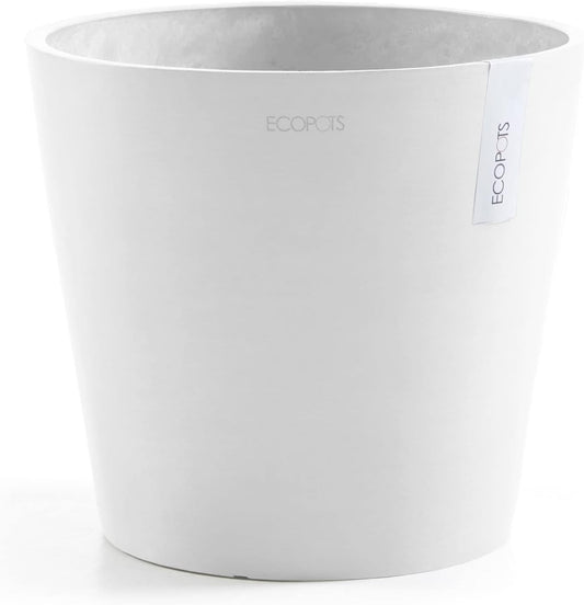 Ecopots Amsterdam Durable Modern Round Indoor/Outdoor Recycled-Based Composite Flower Pot Planter, Pure White, 16"