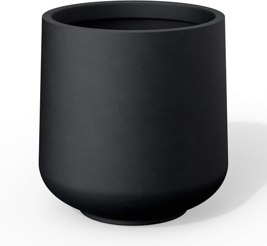 Kante 15.3" Dia Round Concrete Planter, Outdoor Indoor Large Plant Pots Containers with Drainage Hole and Rubber Plug for Home Garden Patio, Black