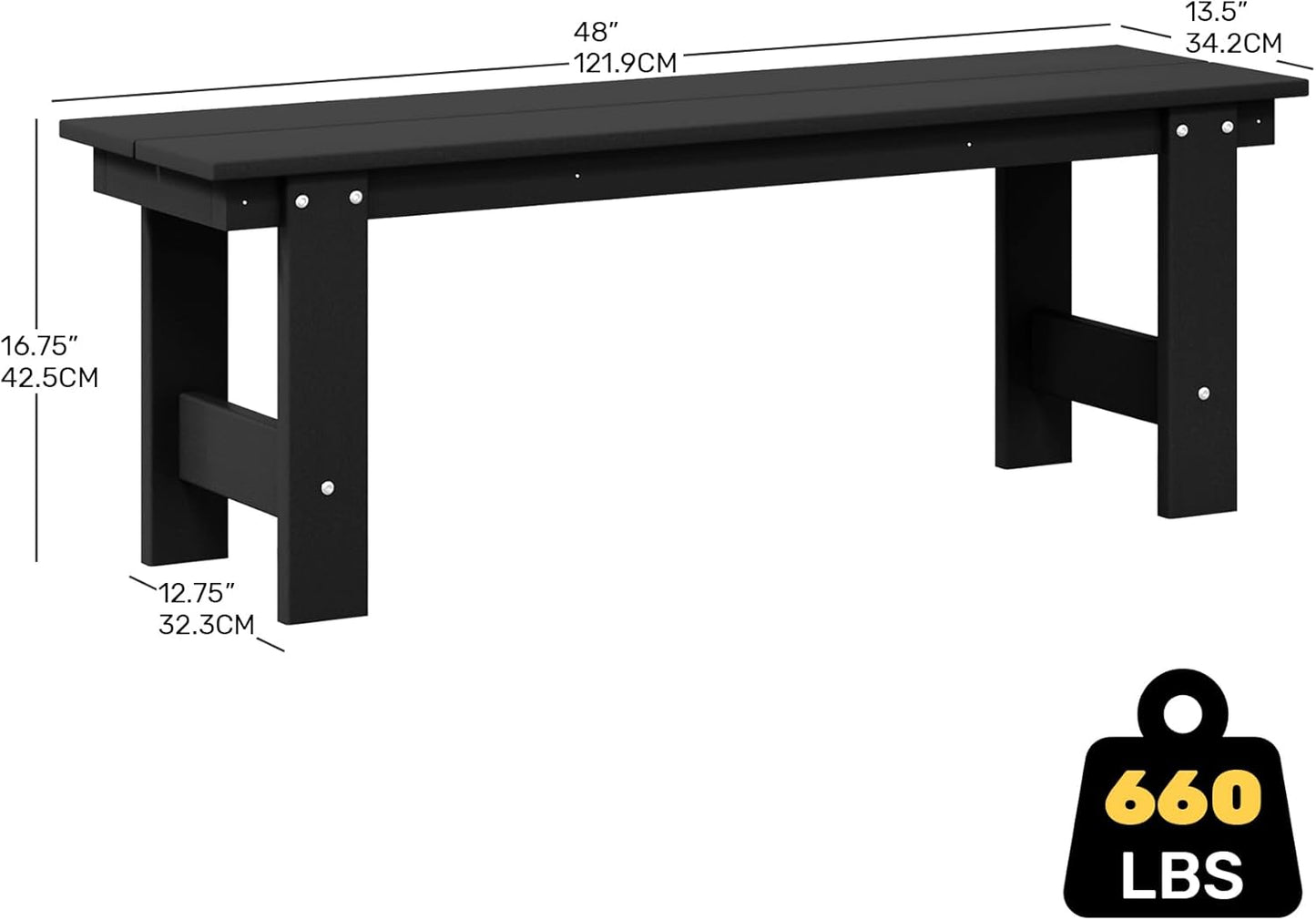 Garden Bench, Front Porch Bench Entryway Park Bench, Patio Backless Garden Seat for Outdoors/Indoor, Low Farmhouse Bench, Black