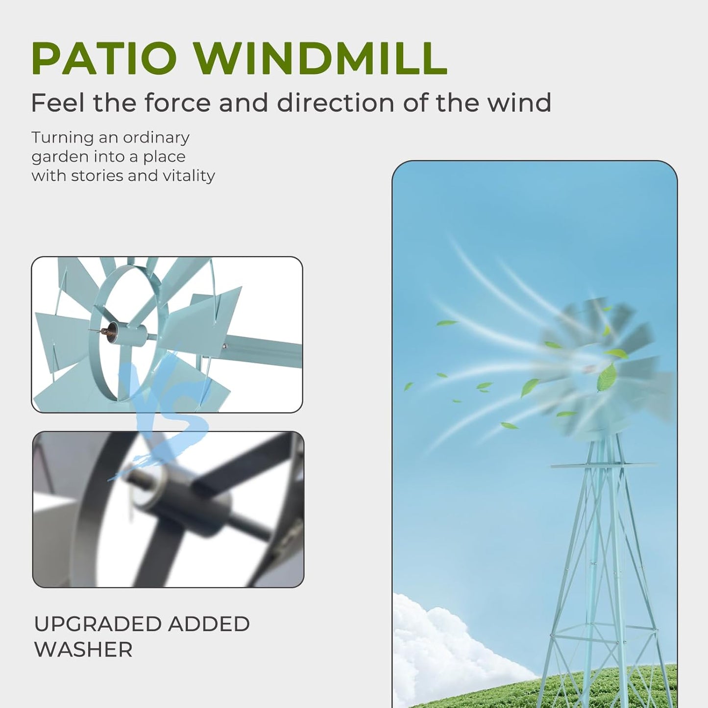 Outvita 8FT Ornamental Windmill for Yard, Heavy Duty Durable Metal Weather Vane Garden Decoration Weather Resistant for Garden, Farm, Seaside