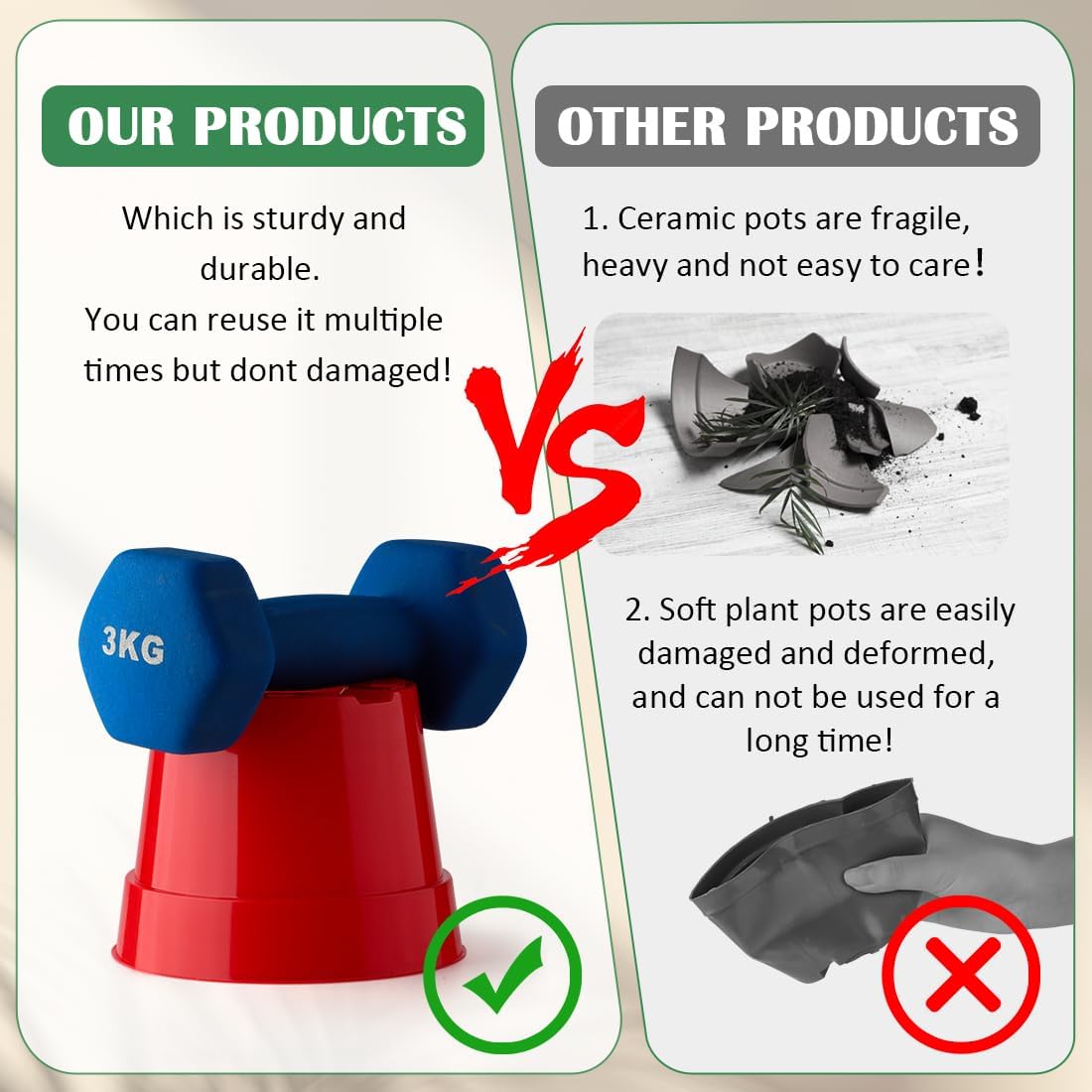 20 Pack 6 Inch Plant Pots, Thickened Plastic Flower Pots with 20 Pcs Water Collecting Trays, 20 Soil Block Mesh Pads, Red