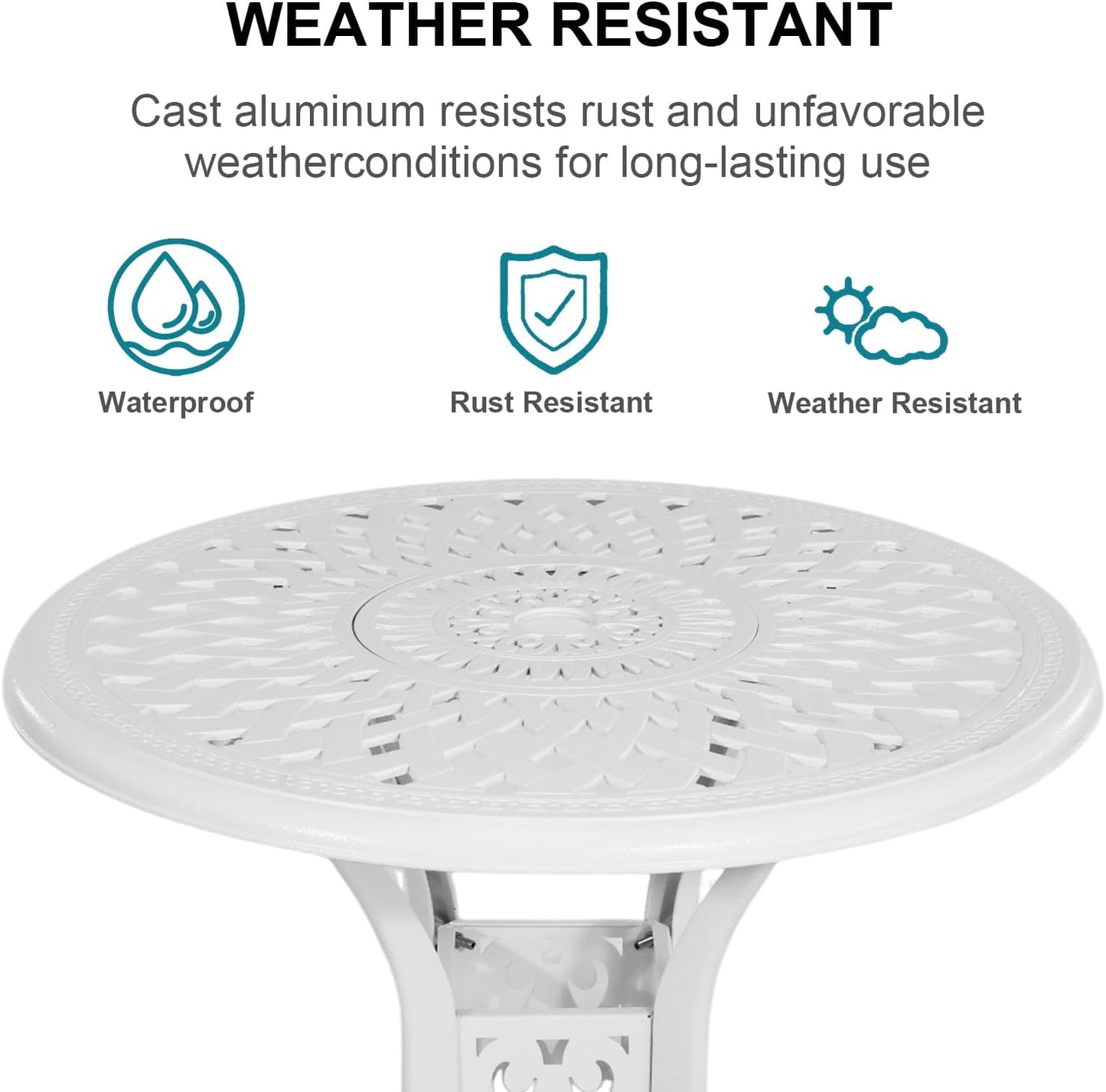 5 Piece Patio Dining Set, All Weather Cast Aluminum Outdoor Dining Table and Chairs Set of 4, Patio Furniture Conversation Set with 4 Chairs and 30.31" Round Table, 2.36" Umbrella Hole