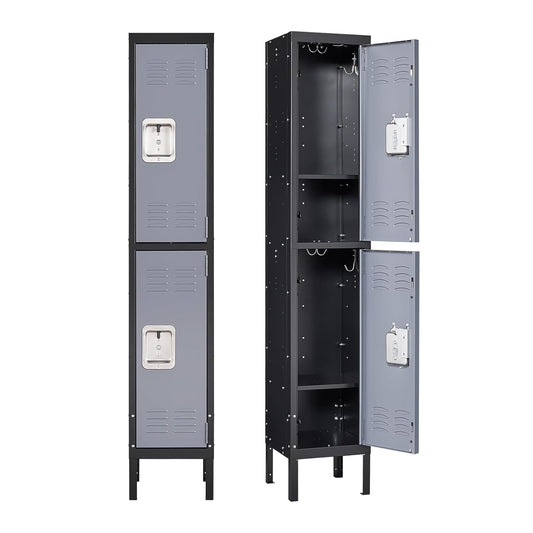 Yizosh Metal Lockers for Employees with Lock, Employees Locker Storage Cabinet with 2 Doors, Tall Steel Storage Locker for Gym, School, Office (Gray Black, 2 Door)