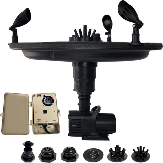 HALF OFF PONDS Floating Fountain – 1/4 HP Pond Aerator, 100' Cord – 3000 GPH Water Pump – 9 Spray Patterns - Color-Changing LED Lights & Control Box – for Ponds & Water Gardens