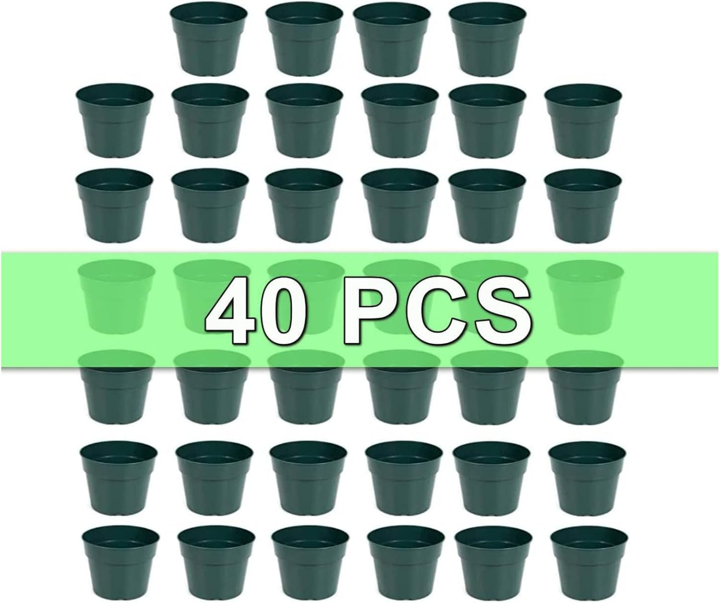 40 Pack 4 Inch Plastic Nursery Pots with Mesh Pad, Thick Sturdy Plastic Plant Pots with Drainage Holes Indoor/Ourdoor Flower Planter Pots, Green