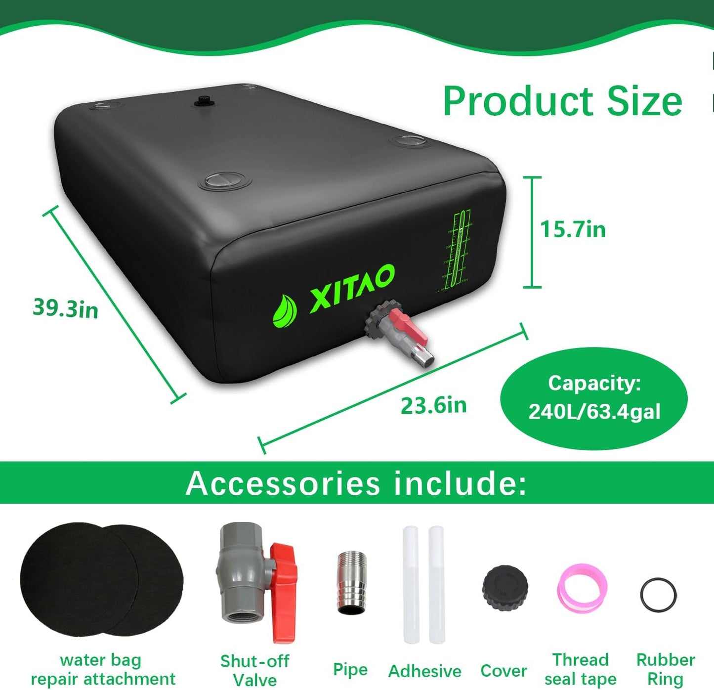 XITAO 63Gal Water Storage Bladder w/Water Level Indicator, Large Capacity Foldable Water Storage Containers, Portable Emergency Water Tank Water Bag for RVs, Fire Prevention, Irrigation