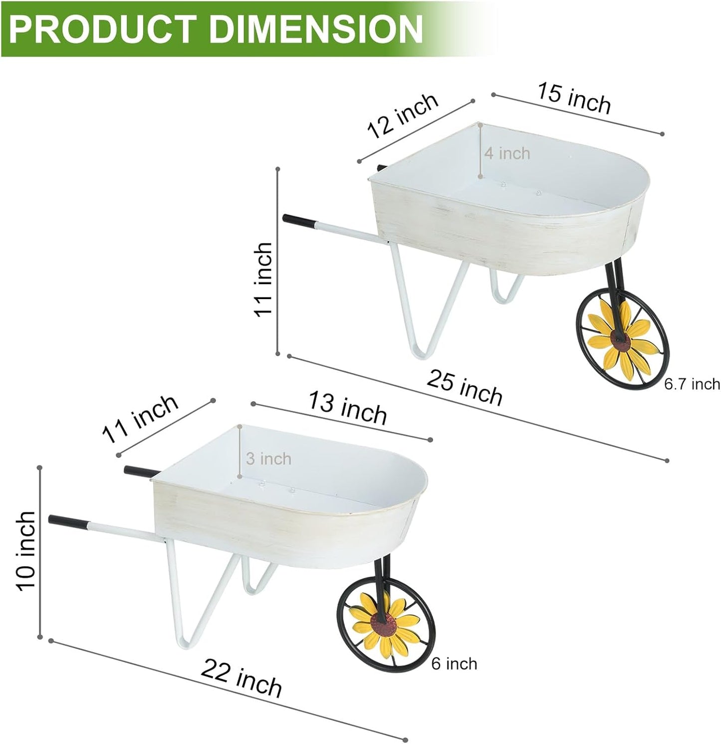 BAYN Metal Wheelbarrow Flower Cart Planter, 2 Packs Plant Stands with Triangular Support Handles Non-Rolling Wheel Vintage Wagon Planter Pots for Home Patio Garden Backyard Rustic Outdoor Decor
