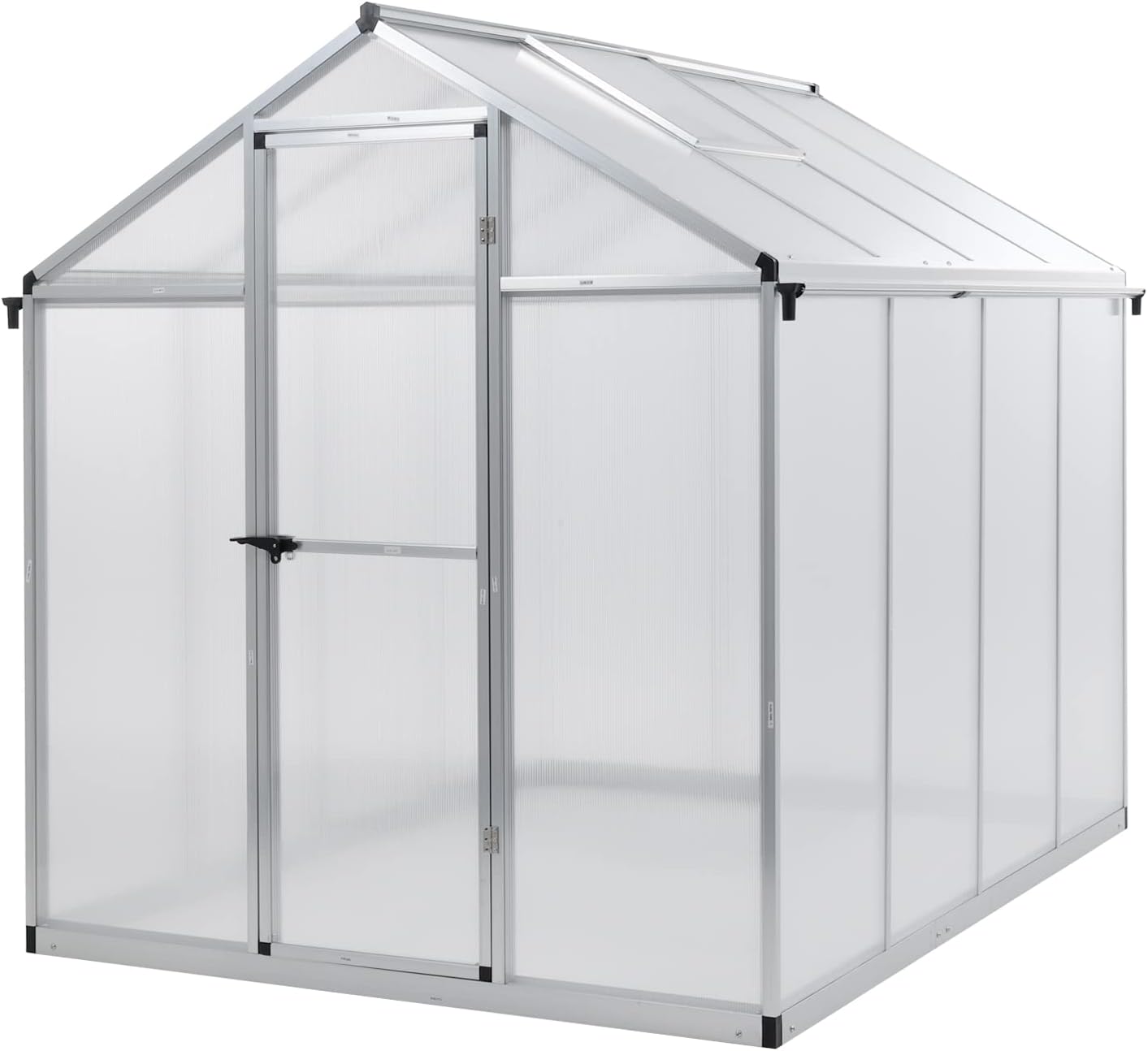 BPS 6' x 8' Walk-in Polycarbonate Greenhouse with Heavy-Duty Aluminum Frame, 1 Vent Window & Lockable Door for Outdoor, Patio, Backyard, and Garden Use