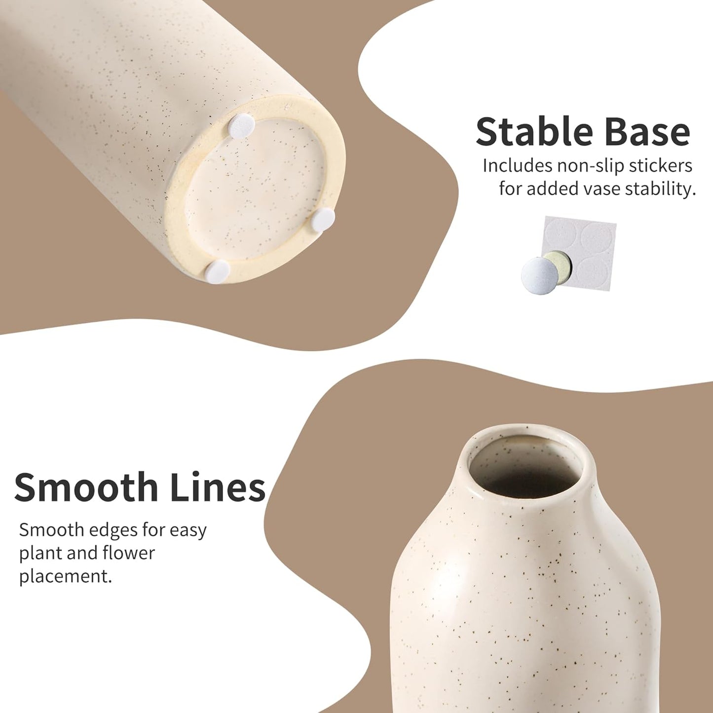 Ceramic Vase Set of 3, White Flower Vase Home Decor,Modern Farmhouse Decor,Pampas Grass Dried Fresh Flowers Living Room,Bookshelf Decoration, Centerpiece Table Decor,Boho Decor.(White)