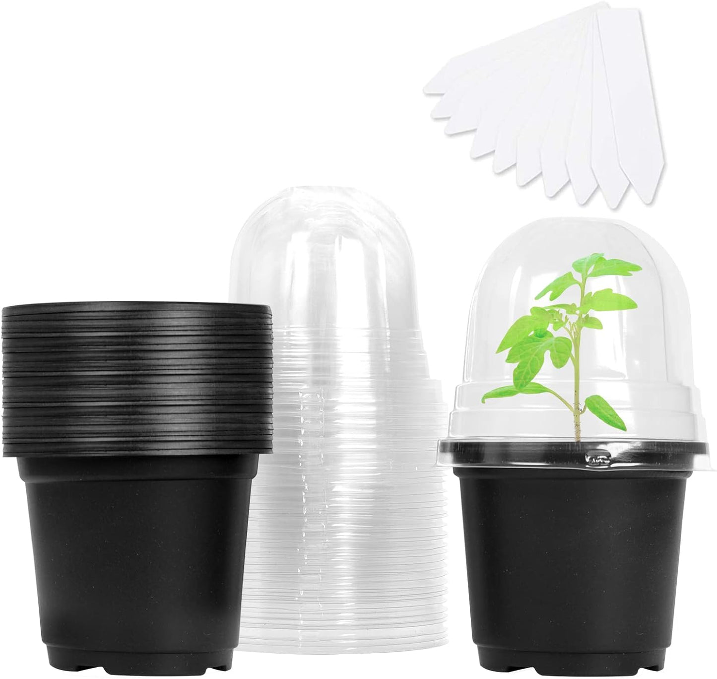 MIXC Plant Nursery Pots with Humidity Dome 4" Soft Transparent Plastic Gardening Pot Planting Containers Cups Planter Small Starter Seed Starting Trays for Seedling with 10pcs Plant Labels，30 Sets…
