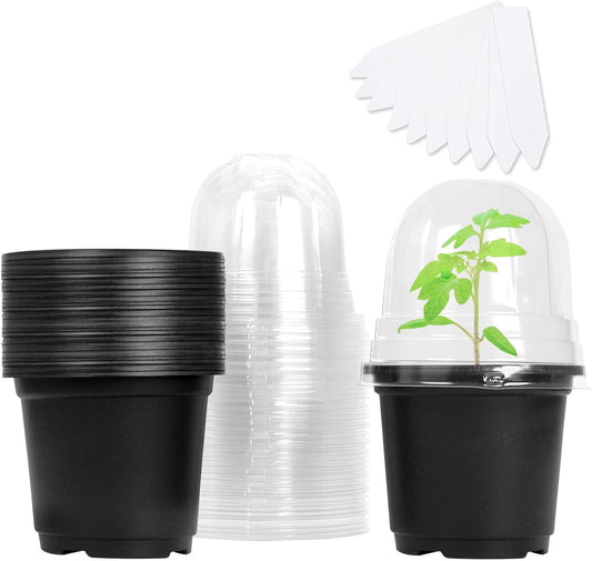 MIXC Plant Nursery Pots with Humidity Dome 4" Soft Transparent Plastic Gardening Pot Planting Containers Cups Planter Small Starter Seed Starting Trays for Seedling with 10pcs Plant Labels，30 Sets…