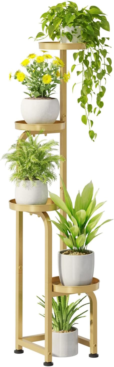 Bamworld Corner Plant Stand Indoor Outdoor, Tall Metal Flower Pot Stands for Multiple Plants, 4 Tier Gold Heavy Duty Plant Shelf for Patio Garden Balcony Living Room Bedroom(Patent Design)