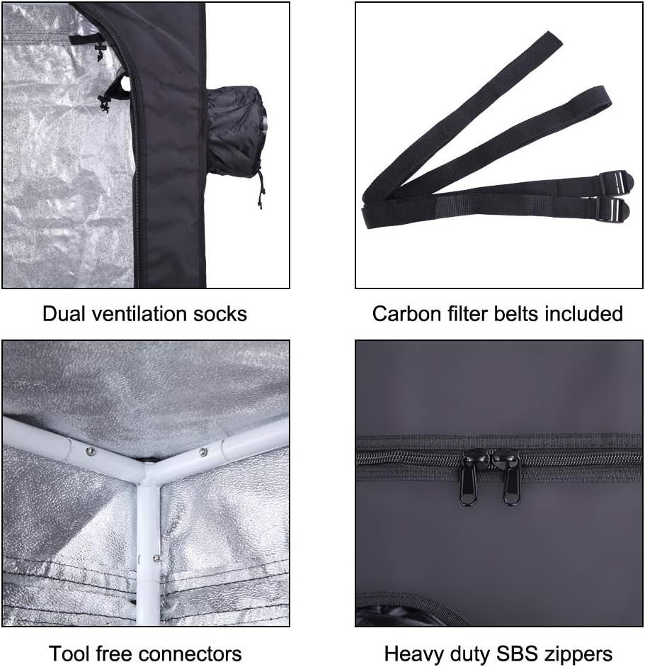 36"x36"x72" Mylar Hydroponic Grow Tent with Window for Indoor Plant Growing 3'x3'x6'
