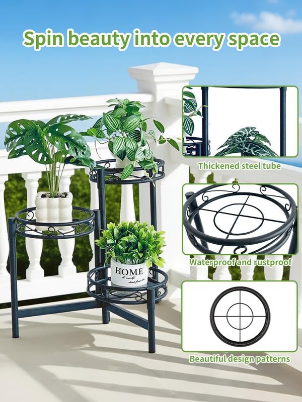 Plant Stand Indoor Outdoor,3 Tier Metal Plant Stand for Multiple Plants, Folding Tall Plant Rack Display Organizer Shelf for Corner Living Room Porch Patio Garden Office - BalckCircle