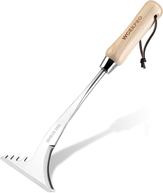 WORKPRO Crack Weeder, 13.5" Stainless Steel Crevice Weeding Tool with Wooden Handle, L-Shaped Side-Walk Weed Puller Spatula, for Garden Lawn Yard Patio Terrace Paving Garden Tool