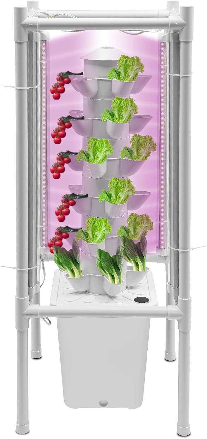 Hydroponics Vertical Growing Kit with Grow Lights 30 Plant Garden Hydroponic Growing System Outdoor Outdoor Indoor Vertical Garden Planter Tower with Automatic Watering for Herbs Fruits Vegetables