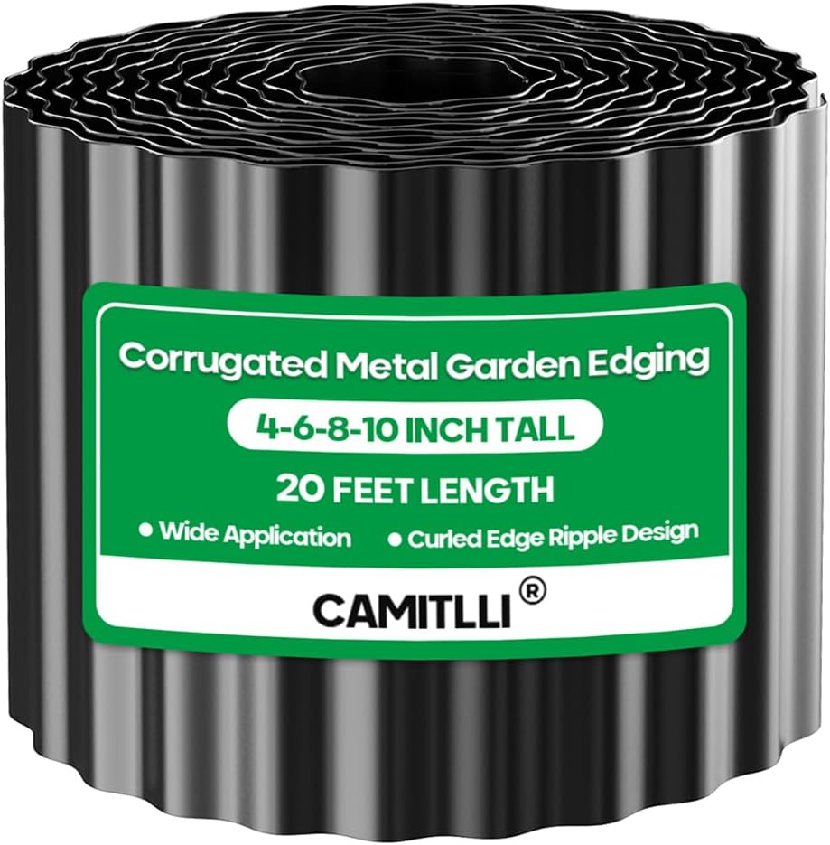 Corrugated Metal Garden Edging, Sturdy Tall Landscape Edging Borders, Perfect DIY for Flower Beds, Lawn and Pathway, Tree Surrounds, Paver Edges (Black, 6"×20FT)