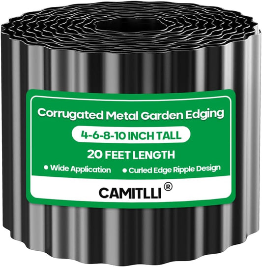 Corrugated Metal Garden Edging, Sturdy Tall Landscape Edging Borders, Perfect DIY for Flower Beds, Lawn and Pathway, Tree Surrounds, Paver Edges (Black, 6"×20FT)