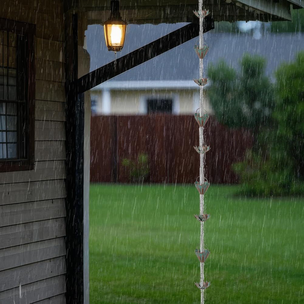 10.3FT Lotus Rain Chains for Gutters, Rain Chains with 16 Cups, Adjustable Rain Catcher Chain for Outside, Replacement Downspout for Gutters, Eaves, Drainage