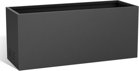 Worth Garden Metal Planter Box - 30" L x 11" W x 13" H Matte Black Heavy Duty Large Rectangular Steel Modern Plant Pot, Indoor Outdoor - Insert Plate with Drain Holes, Air Vents, No Assembly Required
