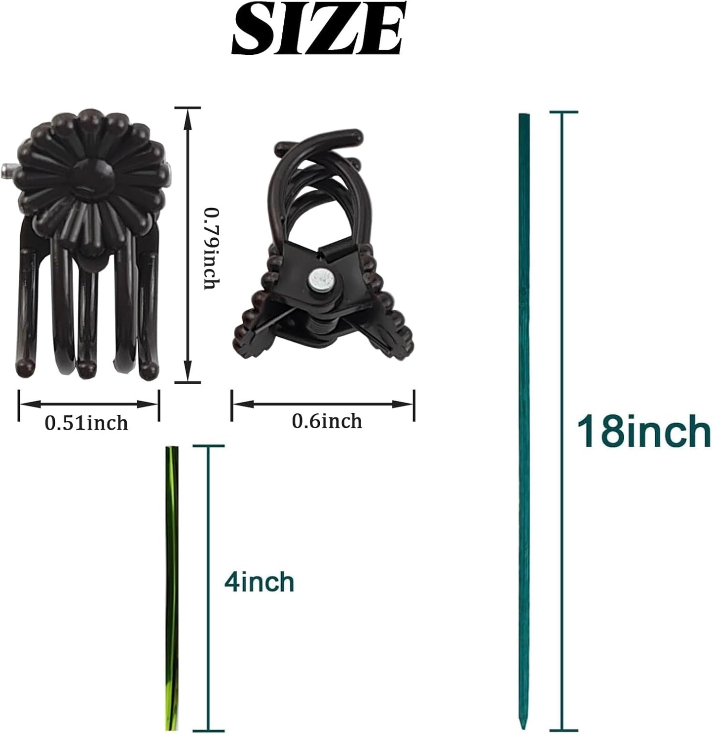 RONYOUNG 100 Pieces Green Bamboo Plant Stakes with 100 Pieces Orchid Clips and 100 Metallic Twist Ties for Supporting Stems Vines Stalks Grow Upright