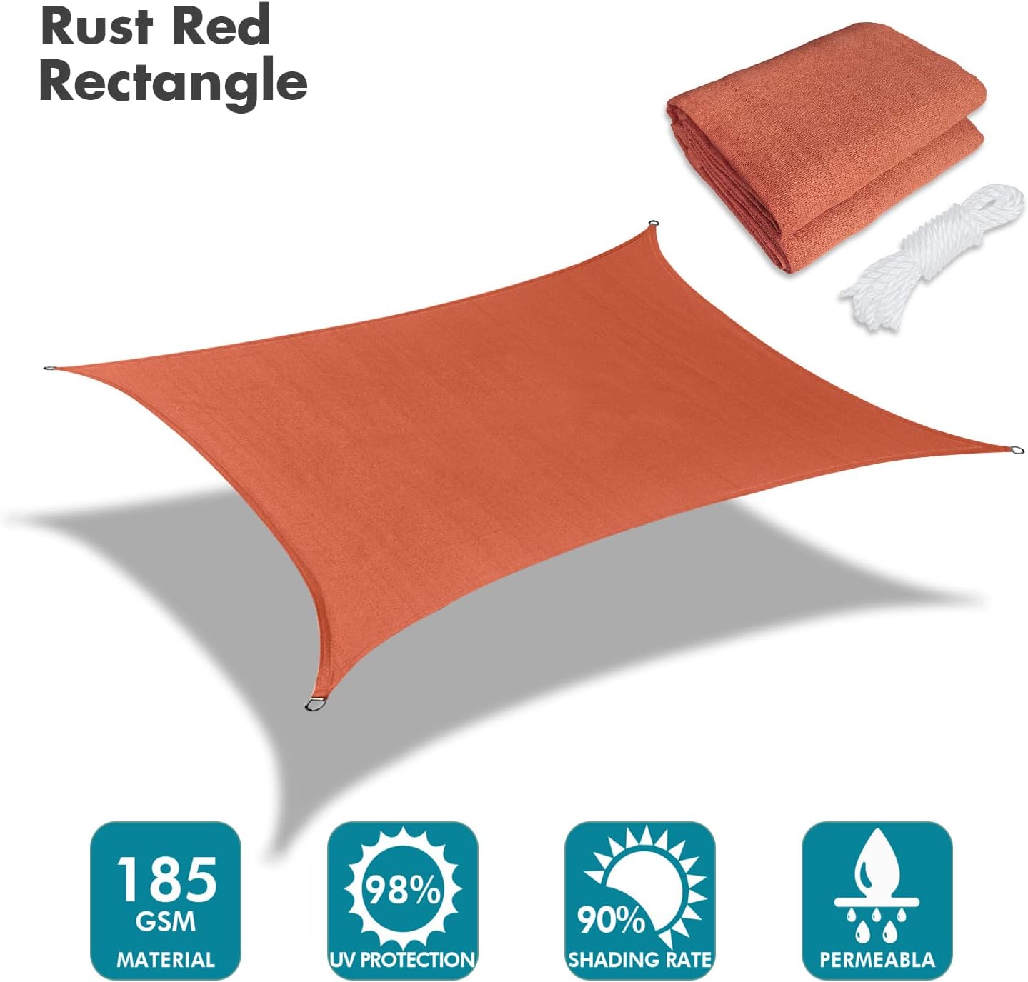 KANAGAWA 12'X16' Rust Red Custom Size Sun Shade Sail Rectangle UV Block Canopy Cover for Patio Backyard Lawn Garden Outdoor (Customized Available)