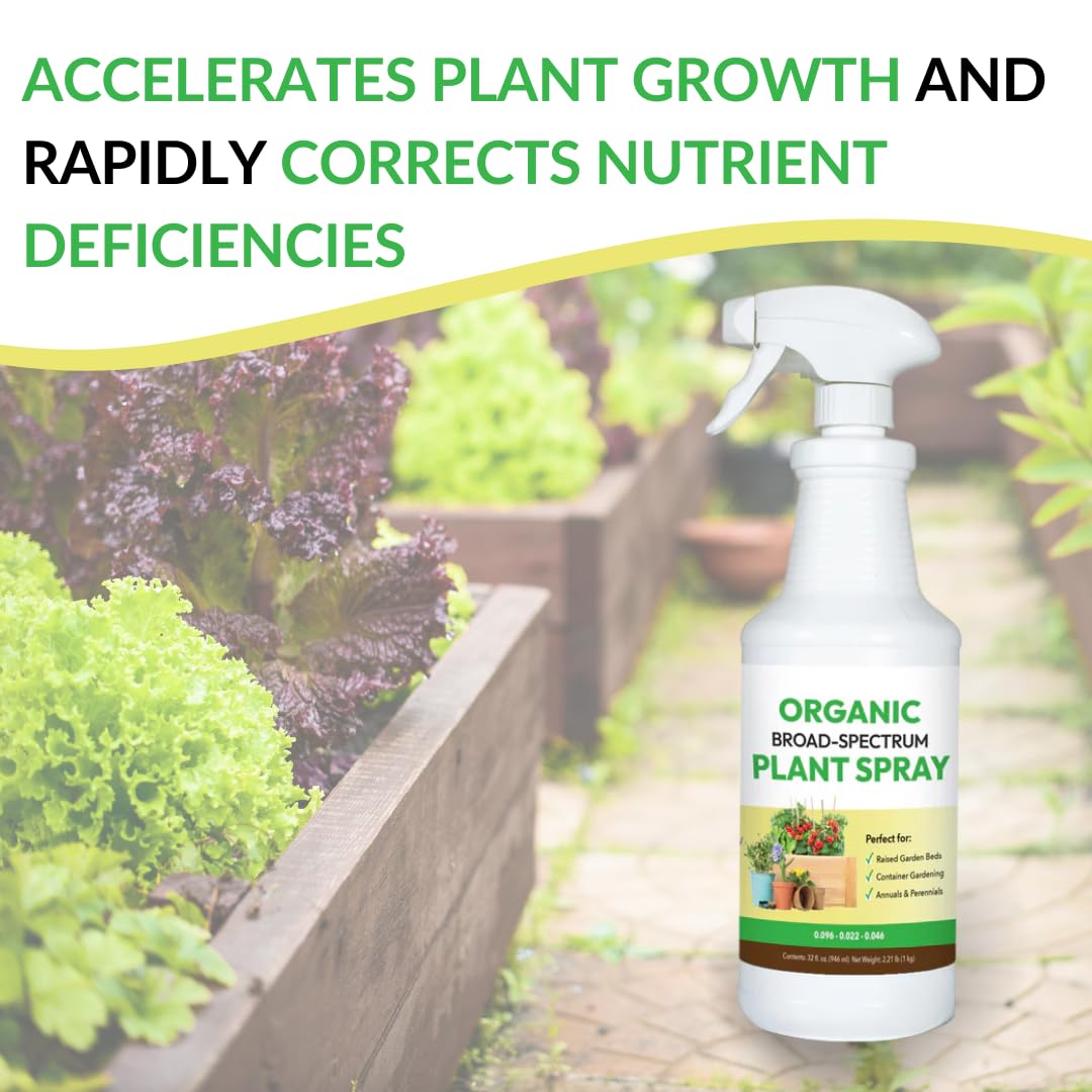 Organic Broad Spectrum Plant Spray - Liquid Plant Food in a Spray Bottle (Foliar Fertilizer) | Use on All Outdoor Plants Including: Vegetables, Herbs & Flowers | No Mixing Required (32oz)